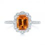 14k White Gold Spessartite Garnet And Floral Diamond Halo Ring - Top View -  105019 - Thumbnail
