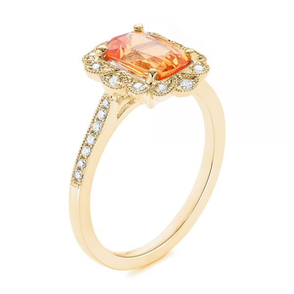 18k Yellow Gold 18k Yellow Gold Spessartite Garnet And Floral Diamond Halo Ring - Three-Quarter View -  105019