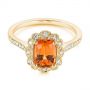 18k Yellow Gold 18k Yellow Gold Spessartite Garnet And Floral Diamond Halo Ring - Flat View -  105019 - Thumbnail