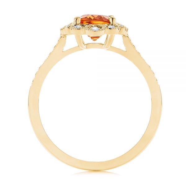 18k Yellow Gold 18k Yellow Gold Spessartite Garnet And Floral Diamond Halo Ring - Front View -  105019