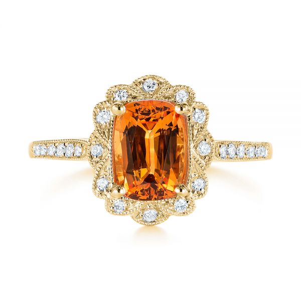18k Yellow Gold 18k Yellow Gold Spessartite Garnet And Floral Diamond Halo Ring - Top View -  105019
