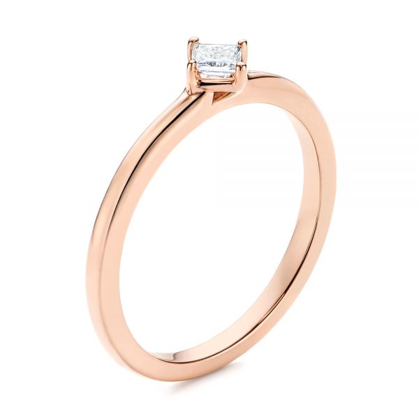 14k Rose Gold Square-cut Stacking Solitaire Diamond Ring - Three-Quarter View -  106163