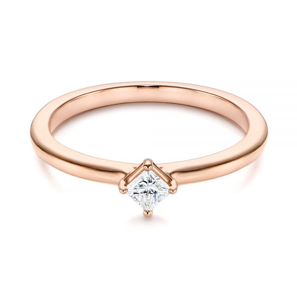 14k Rose Gold Square-cut Stacking Solitaire Diamond Ring - Flat View -  106163