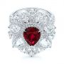18k White Gold Starburst Diamond And Ruby Fashion Ring - Flat View -  105670 - Thumbnail