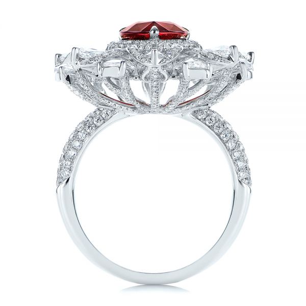 18k White Gold Starburst Diamond And Ruby Fashion Ring - Front View - 105670