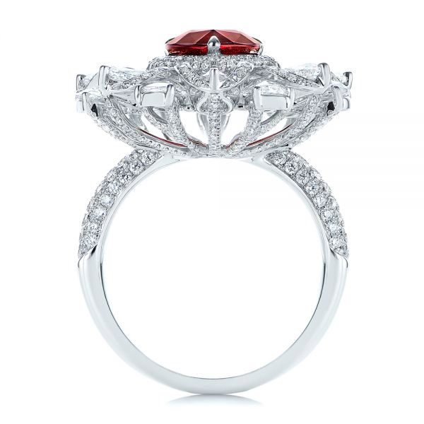 18k White Gold Starburst Diamond And Ruby Fashion Ring - Front View -  105670