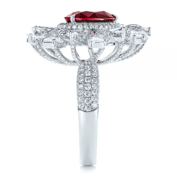 18k White Gold Starburst Diamond And Ruby Fashion Ring - Side View -  105670