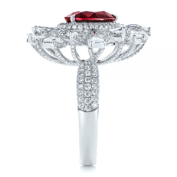 18k White Gold Starburst Diamond And Ruby Fashion Ring - Side View - 105670