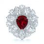 18k White Gold Starburst Diamond And Ruby Fashion Ring - Top View -  105670 - Thumbnail