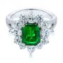 18k White Gold Starburst Emerald And Diamond Fashion Ring - Flat View -  105672 - Thumbnail