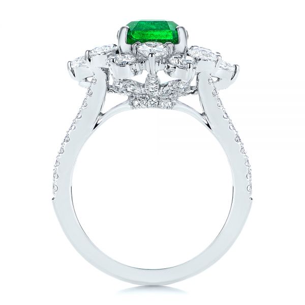 18k White Gold Starburst Emerald And Diamond Fashion Ring - Front View -  105672