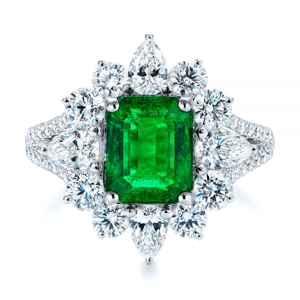 18k White Gold Starburst Emerald And Diamond Fashion Ring - Top View -  105672