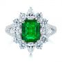 18k White Gold Starburst Emerald And Diamond Fashion Ring - Top View -  105672 - Thumbnail