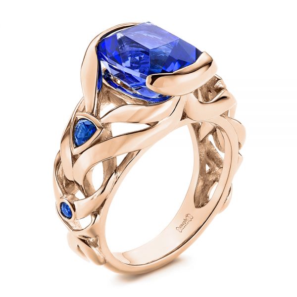 14k Rose Gold 14k Rose Gold Tanzanite And Blue Sapphire Fashion Ring - Three-Quarter View -  106147
