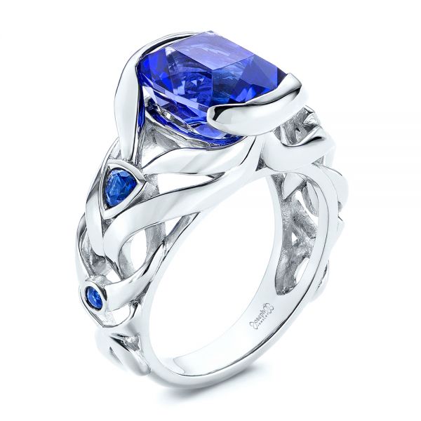  Platinum Tanzanite And Blue Sapphire Fashion Ring - Three-Quarter View -  106147