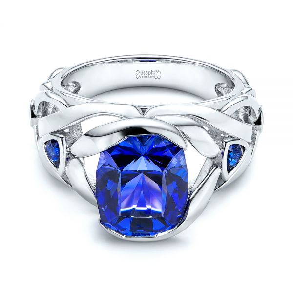 18k White Gold 18k White Gold Tanzanite And Blue Sapphire Fashion Ring - Flat View -  106147