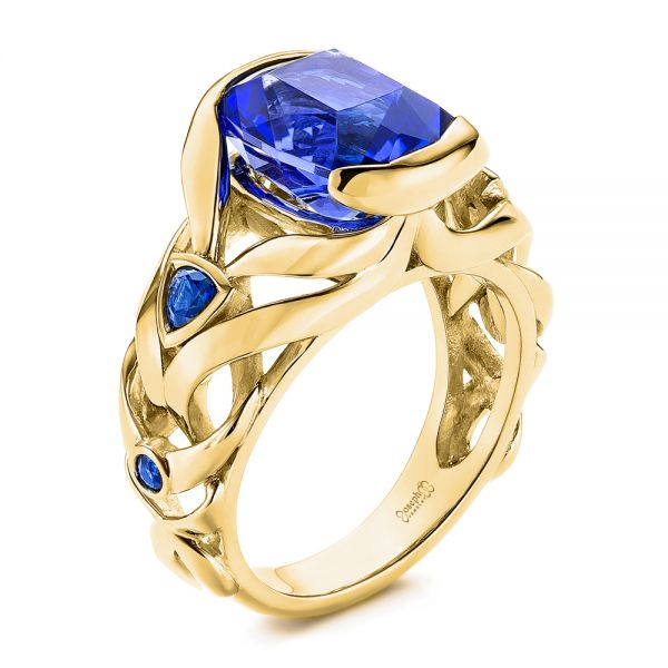 18k Yellow Gold 18k Yellow Gold Tanzanite And Blue Sapphire Fashion Ring - Three-Quarter View - 106147