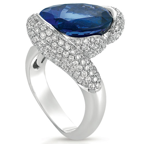  Platinum Platinum Tanzanite And Diamond Micro-pave Ring - Vanna K - Three-Quarter View -  1097 - Thumbnail