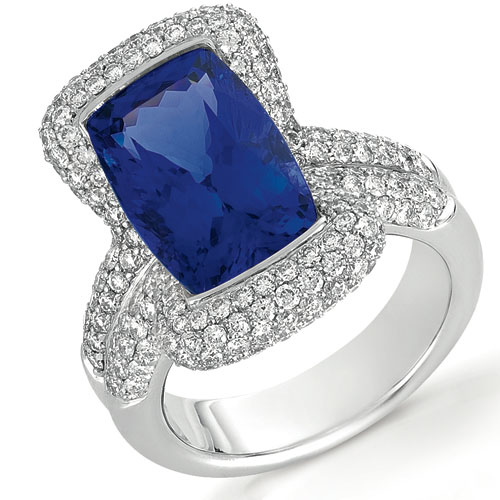  Platinum Platinum Tanzanite And Diamond Ring - Vanna K - Three-Quarter View -  1101 - Thumbnail