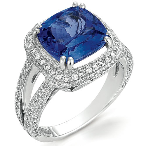  14K Gold 14K Gold Tanzanite And Pave Diamond Ring - Vanna K - Three-Quarter View -  1096 - Thumbnail