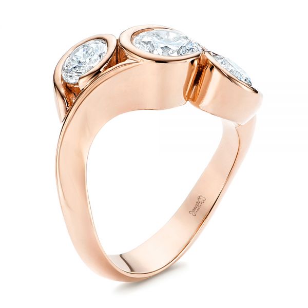 18k Rose Gold 18k Rose Gold Three Stone Wrapped Diamond Ring - Three-Quarter View -  106166 - Thumbnail