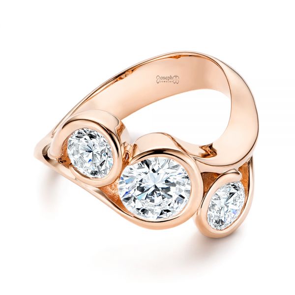 18k Rose Gold 18k Rose Gold Three Stone Wrapped Diamond Ring - Flat View -  106166 - Thumbnail