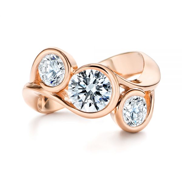 14k Rose Gold 14k Rose Gold Three Stone Wrapped Diamond Ring - Top View - 106166