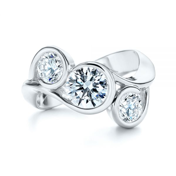 14k White Gold 14k White Gold Three Stone Wrapped Diamond Ring - Top View - 106166