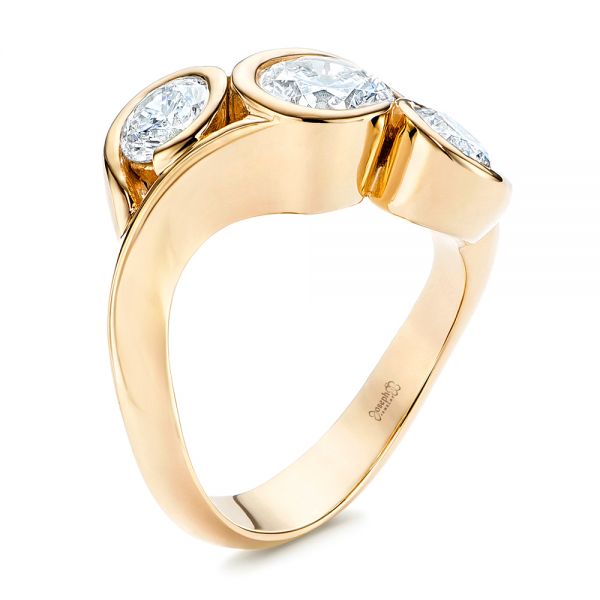 14k Yellow Gold Three Stone Wrapped Diamond Ring - Three-Quarter View -  106166