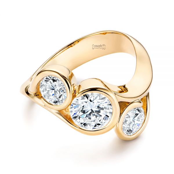 14k Yellow Gold Three Stone Wrapped Diamond Ring - Flat View - 106166