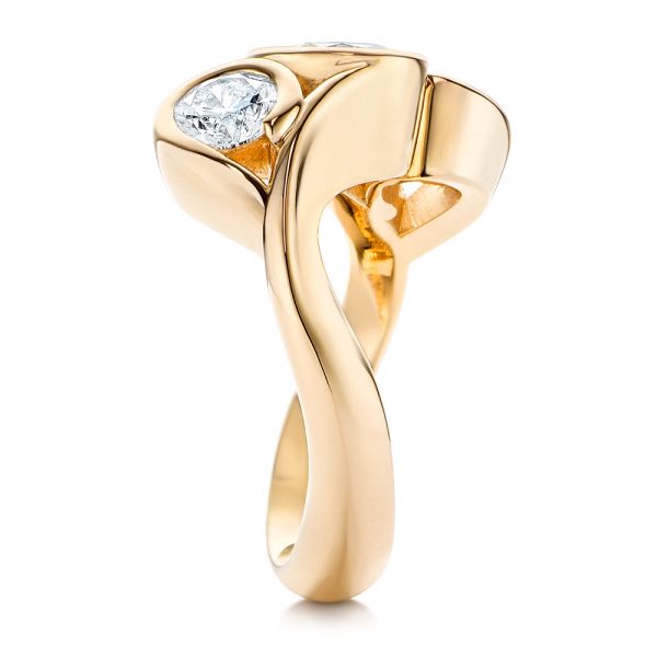 14k Yellow Gold Three Stone Wrapped Diamond Ring - Side View -  106166