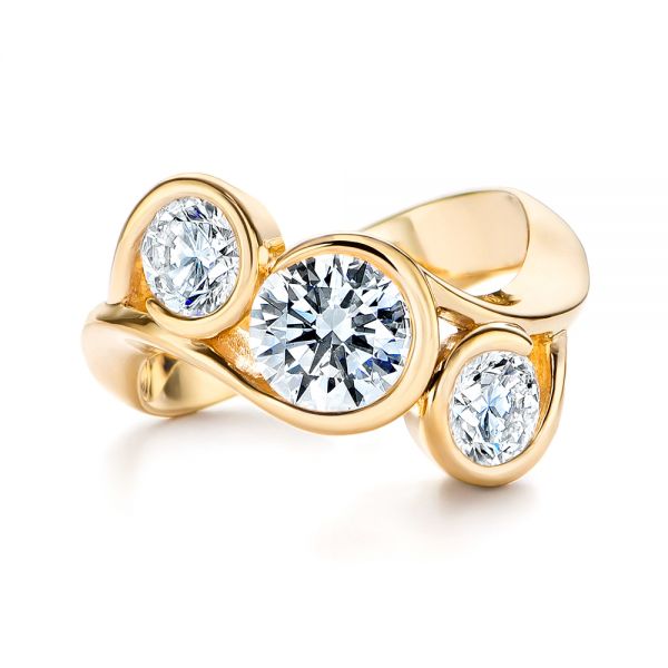 14k Yellow Gold Three Stone Wrapped Diamond Ring - Top View -  106166