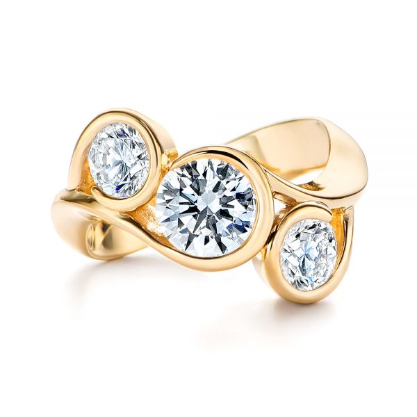 18k Yellow Gold 18k Yellow Gold Three Stone Wrapped Diamond Ring - Top View -  106166 - Thumbnail