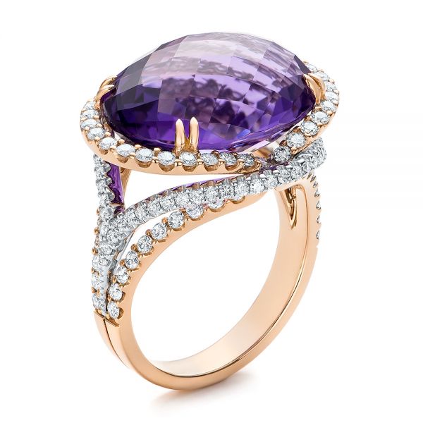 Two-tone Amethyst And Diamond Halo Fashion Ring - Vanna K - Three-Quarter View -  101855