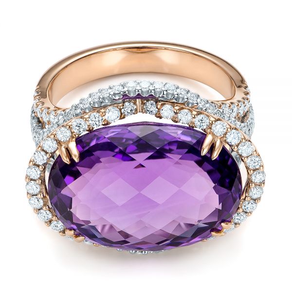 Two-tone Amethyst And Diamond Halo Fashion Ring - Vanna K - Flat View - 101855