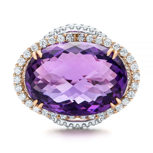 Two-tone Amethyst And Diamond Halo Fashion Ring - Vanna K - Top View - 101855