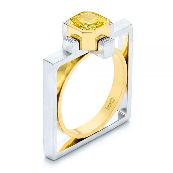  Platinum And 18k Yellow Gold Two-tone Yellow And White Diamond Fashion Ring - Three-Quarter View -  106102