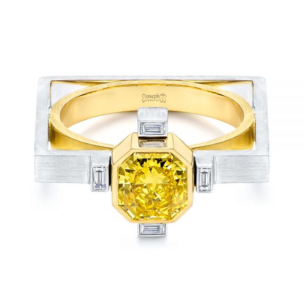  Platinum And 18k Yellow Gold Two-tone Yellow And White Diamond Fashion Ring - Flat View -  106102