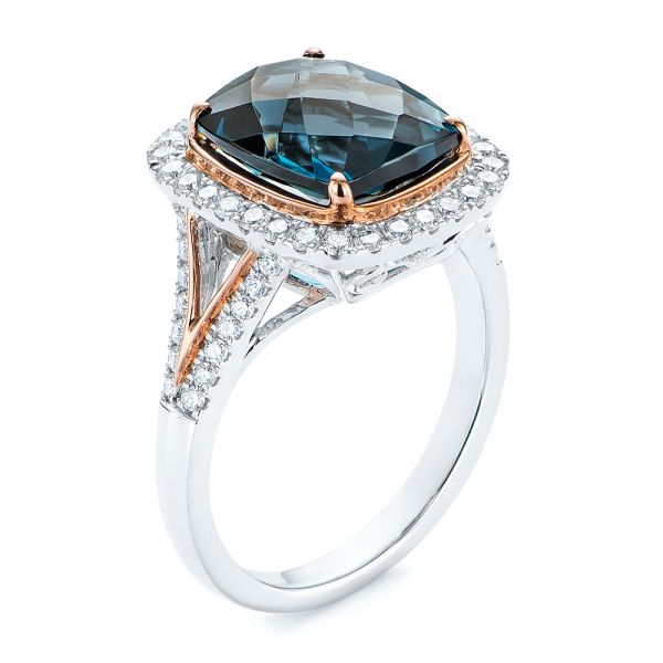 18k Rose Gold 18k Rose Gold Two-tone London Blue Topaz And Diamond Ring - Three-Quarter View -  105008