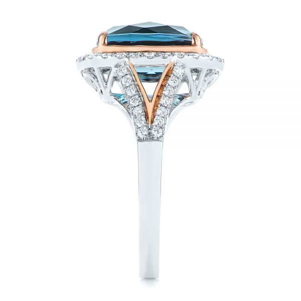 14k Rose Gold Two-tone London Blue Topaz And Diamond Ring - Side View -  105008