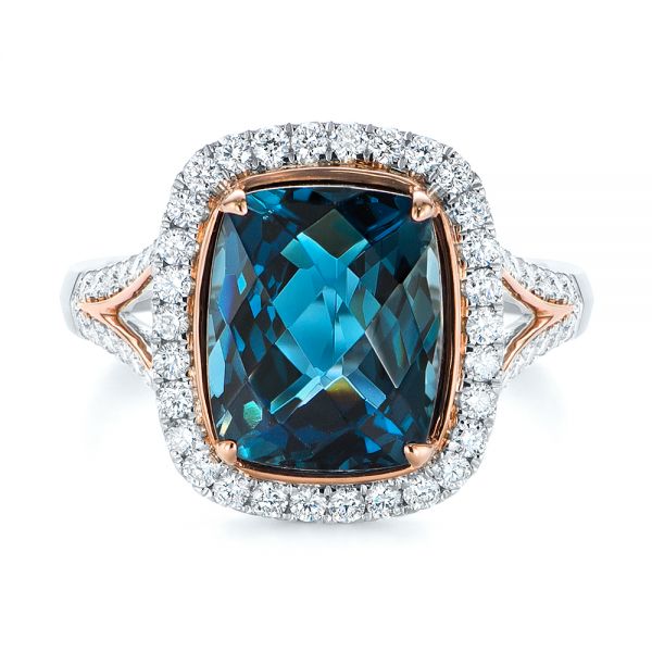 18k Rose Gold 18k Rose Gold Two-tone London Blue Topaz And Diamond Ring - Top View -  105008