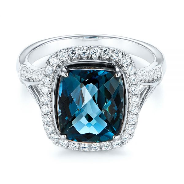14k White Gold 14k White Gold Two-tone London Blue Topaz And Diamond Ring - Flat View - 105008