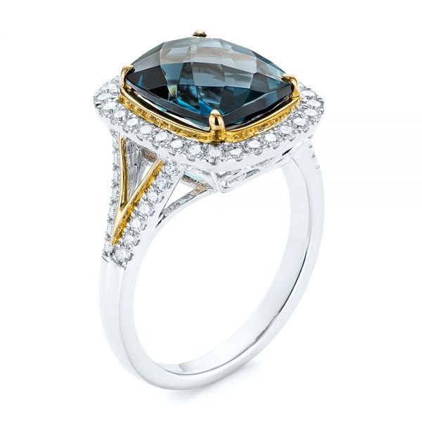 18k Yellow Gold 18k Yellow Gold Two-tone London Blue Topaz And Diamond Ring - Three-Quarter View -  105008