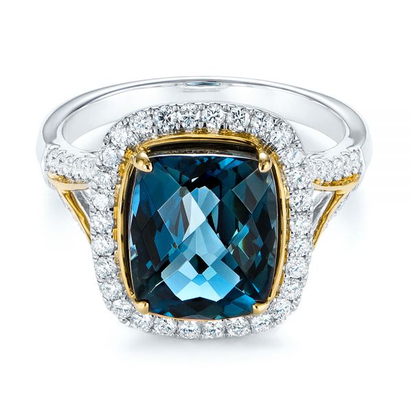 18k Yellow Gold 18k Yellow Gold Two-tone London Blue Topaz And Diamond Ring - Flat View -  105008