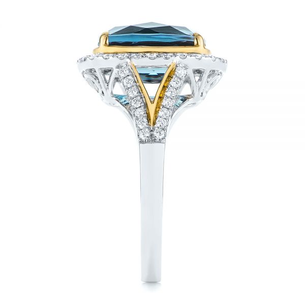 14k Yellow Gold 14k Yellow Gold Two-tone London Blue Topaz And Diamond Ring - Side View -  105008