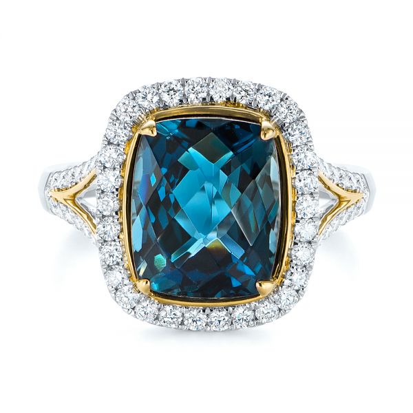 14k Yellow Gold 14k Yellow Gold Two-tone London Blue Topaz And Diamond Ring - Top View - 105008