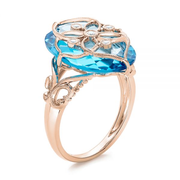 14k Rose Gold 14k Rose Gold Vintage Filigree Blue Topaz Fashion Ring - Vanna K - Three-Quarter View -  101858