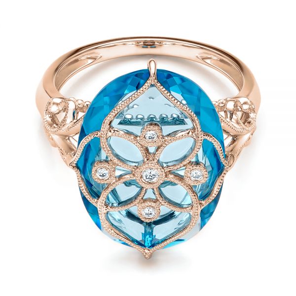 14k Rose Gold 14k Rose Gold Vintage Filigree Blue Topaz Fashion Ring - Vanna K - Flat View - 101858