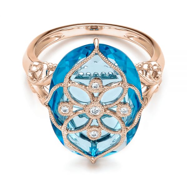 14k Rose Gold 14k Rose Gold Vintage Filigree Blue Topaz Fashion Ring - Vanna K - Flat View -  101858