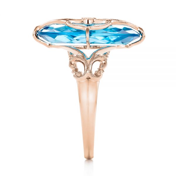 14k Rose Gold 14k Rose Gold Vintage Filigree Blue Topaz Fashion Ring - Vanna K - Side View - 101858